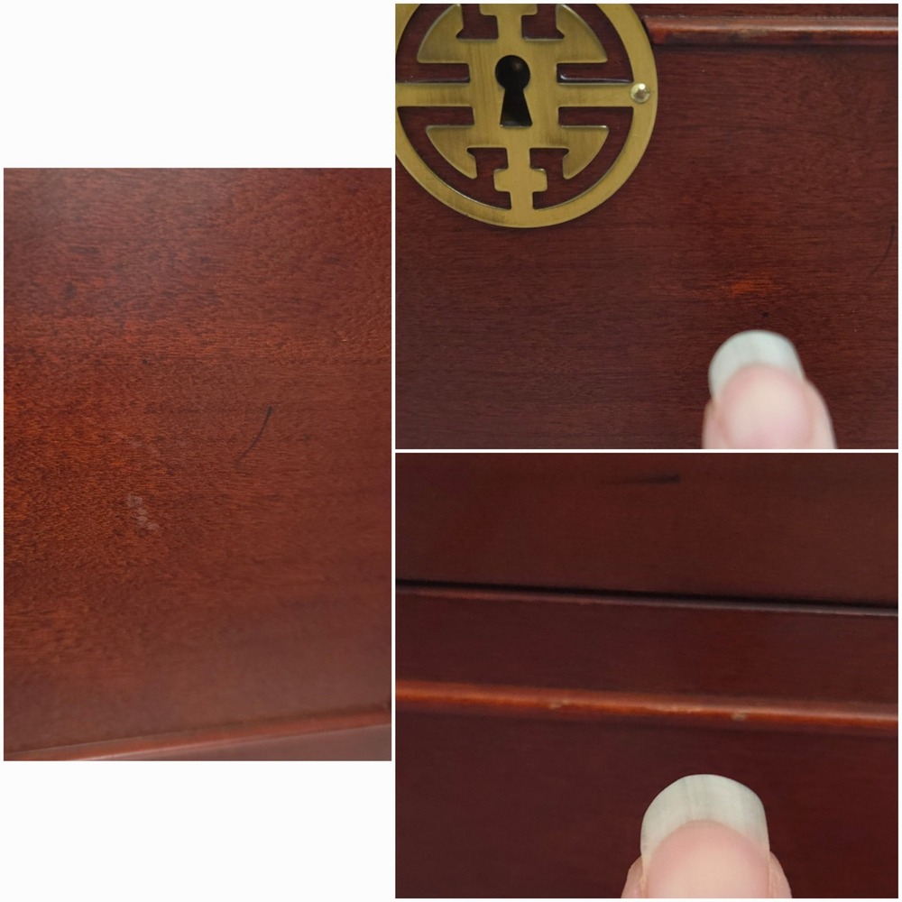 Bombay Co. Vintage 2002 Mohogany Wood Asian Jewelry Box w Removable Tray & Key - Picture 7 of 8